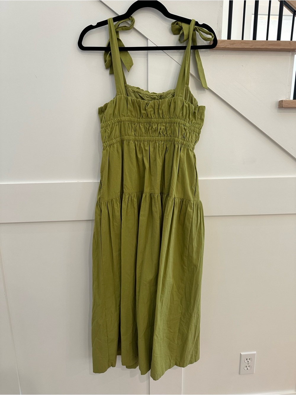 Vici Olive Green Smocked Dress with Tie Straps